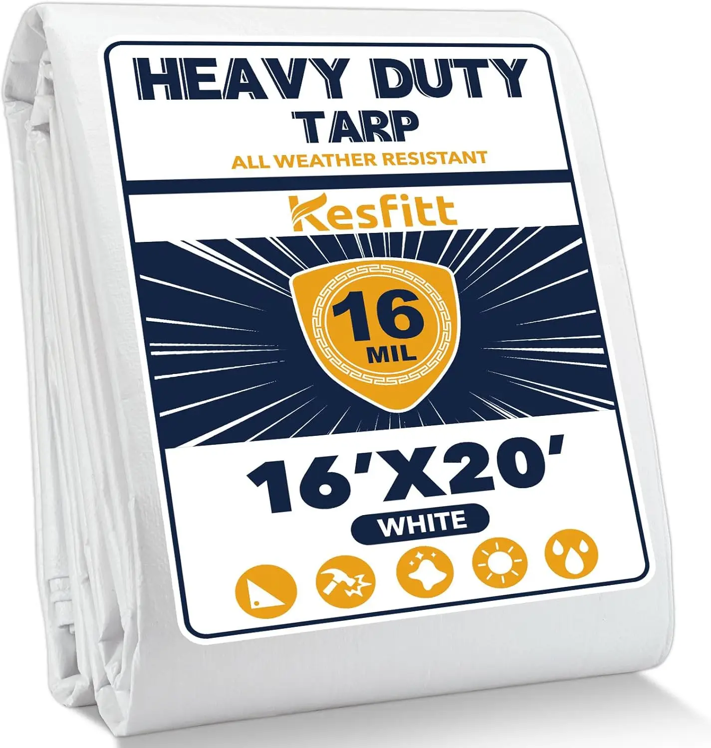 

16 Mil Heavy Duty Waterproof White Tarp, 16x20 ft, UV Resistant, Reinforced Grommets, Outdoor Storm Protection & Equipment Cover