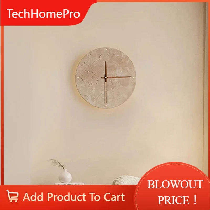 TechHPCreative Retro Living Room Wall Lamp Yellow Marble Clock Nordic Minimalist Restaurant Corridor