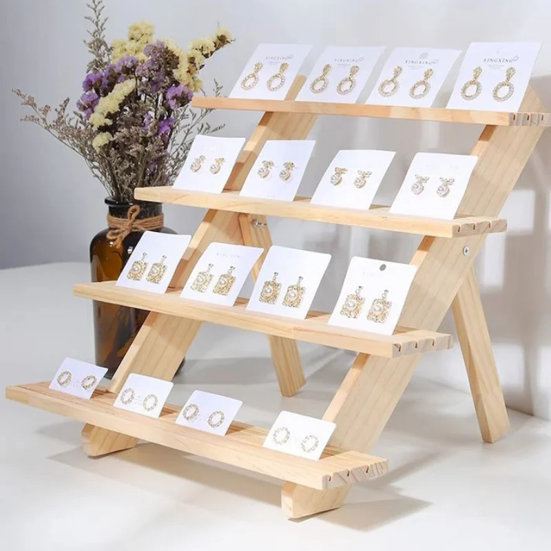 Solid Wood Earrings Cardboard Rack Stall Jewelry Rack Earrings Storage Rack Jewelry Rack 2/3/4-Tier Handmade Doll Display Stand