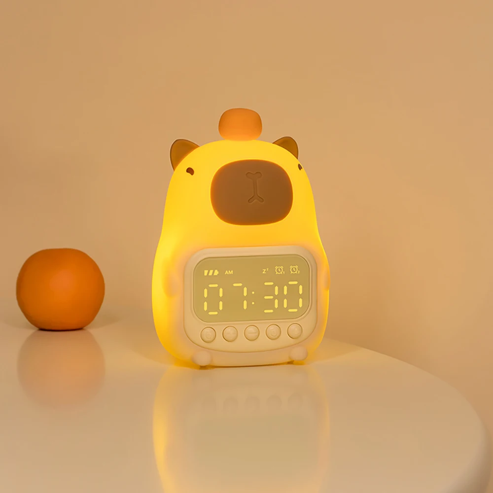 

D2 Capybara Digital Alarm Clock Table + Night Light Animal Sleeping Lamp Rechargeable Nursery Nightlights For Toddler Decoration