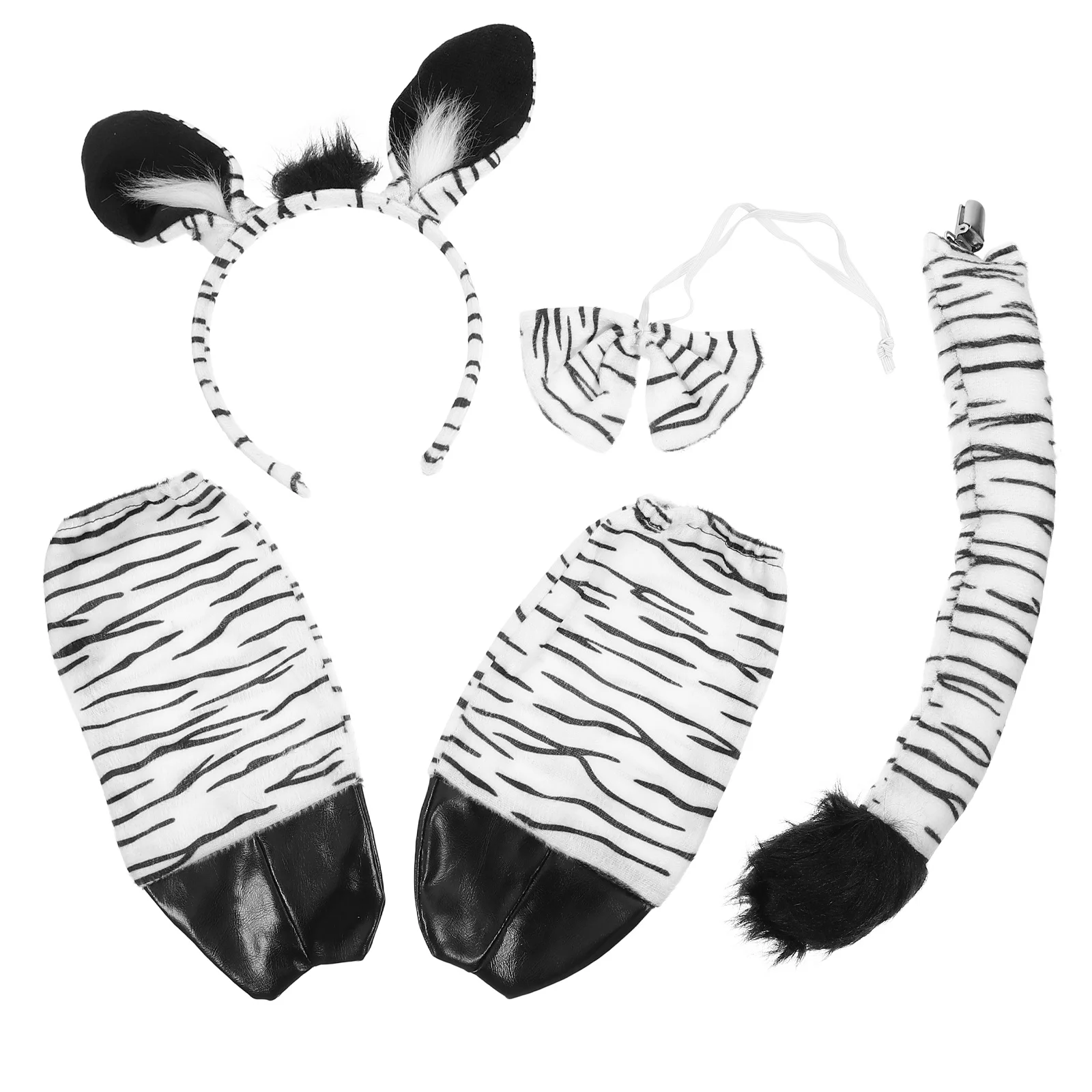

1Set Zebra Headband Bowtie Tail Glove Animal Costume Set for Cosplay Party Decorative Accessory Halloween Christmas Masquerade