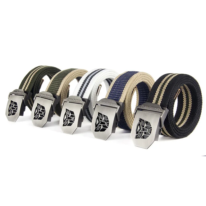 Hasbro Transformers เข็มขัดไนลอนหัวเข็มขัดอัตโนมัติกลางแจ้งมัลติฟังก์ชั่ยุทธวิธีเข็มขัดผ้าใบสบายเข็มขัดที่ไม่ใช่โลหะ