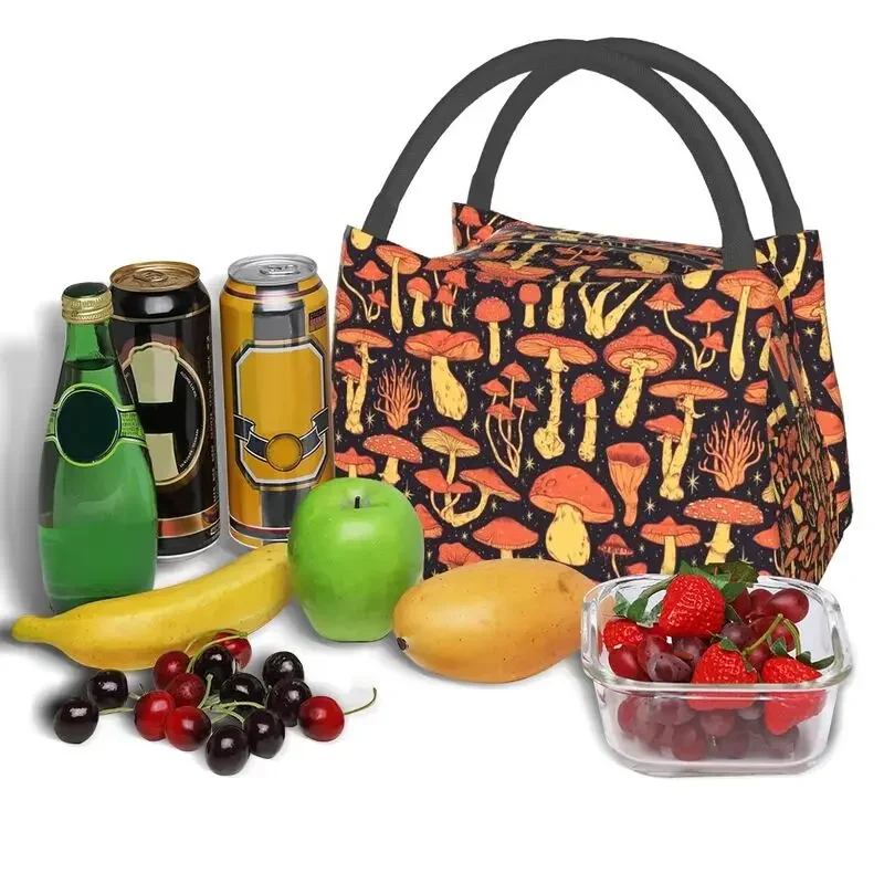 

Deadly Orange Mushrooms Insulated Lunch Tote Bag for Women Resuable Thermal Cooler Bento Box Outdoor Camping Travel