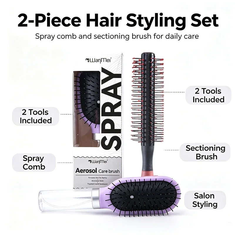 2-in-1 Sprüh-Luftkissen-Haarbürste Lockenroller Anti-Frizz Entwirrungs-Massage-Styling-Tool für trockenes, lockiges und krauses Haar – Detail 2