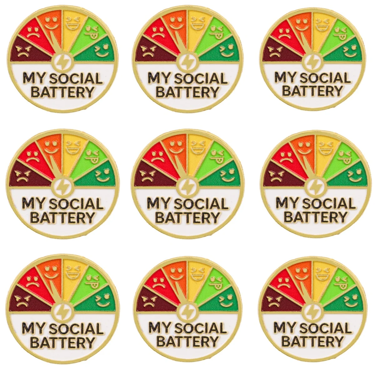 9-teiliges MY SOCIAL BATTERY Emaille-Pin-Set, Brosche für Mantel, Humor, Introvert, Anstecknadeln, Metallabzeichen, Schmuck, kreatives, lustiges Geschenk