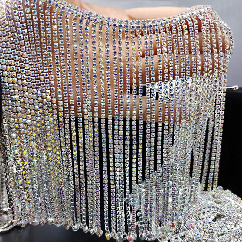 Modische AB-farbige Strass-Langquasten-Diamantkette für Hochzeitskleider, DIY Schuh- und Taschenaccessoires, Schmuckanhänger