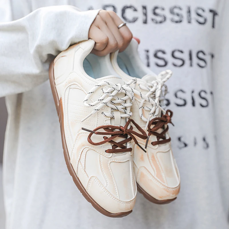 

2025 Новые мужские туфли на плоской подошве в стиле ретро со шнуровкой, противоскользящая трендовая универсальная повседневная спортивная обувь