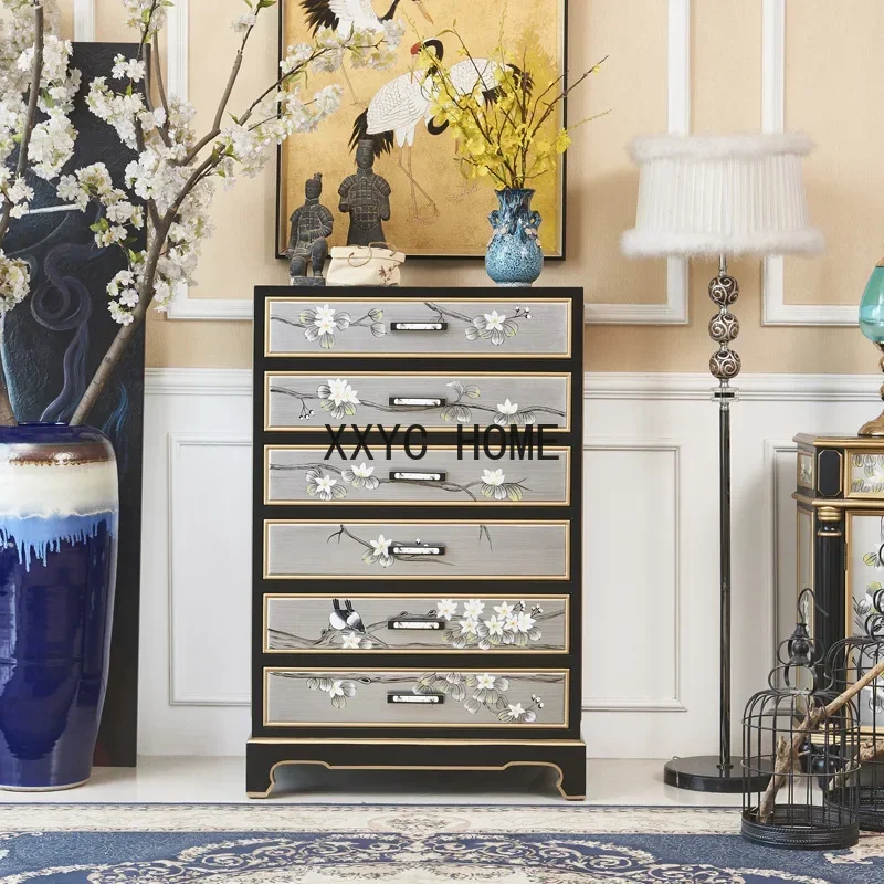 Bird Language and Flower Fragrance Bedroom Solid Wood Five Buckets Chest of Drawer Decoration High Cabinet