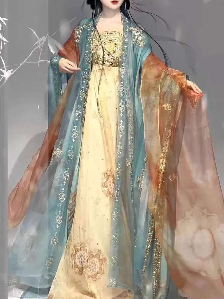 

Новая юбка Hezi в стиле династии Тан Ханфу, маленькая принцесса, элегантная рубашка с длинными рукавами и очень сказочной вышивкой