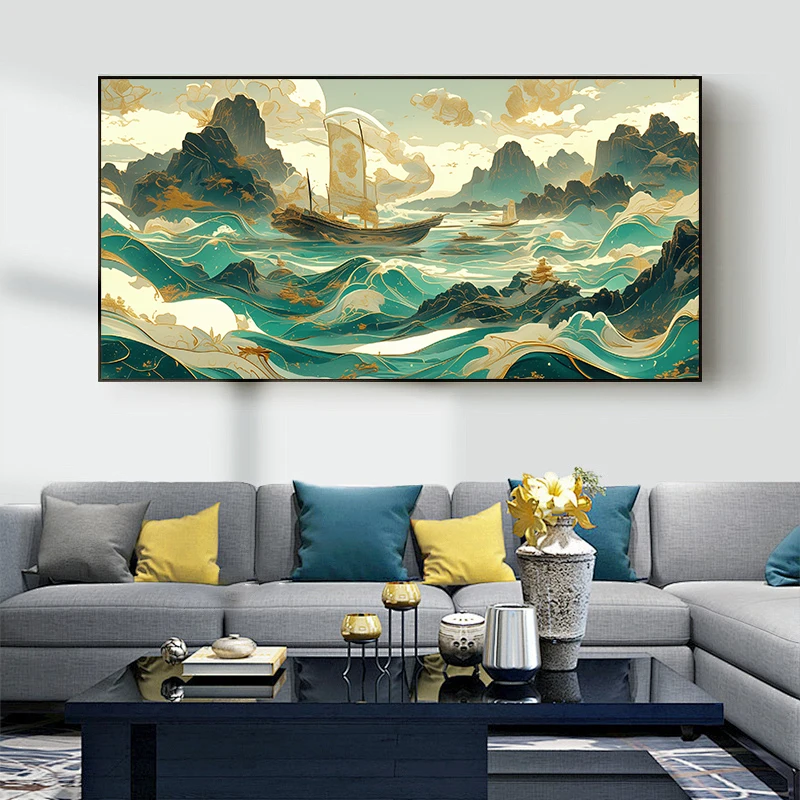 

Home decor painting, wall painting, colorful mountain and cloud landscape painting, living room and bedroom decoration painting