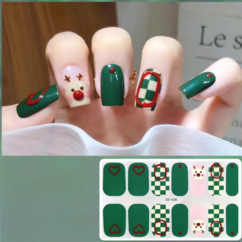 Świąteczne brokatowe naklejki żelowe na paznokcie, ręcznie robione paznokcie doczepiane, akcesoria do zdobienia paznokci, artykuły do paznokci, manicure, slidery na paznokcie, elementy do paznokci.