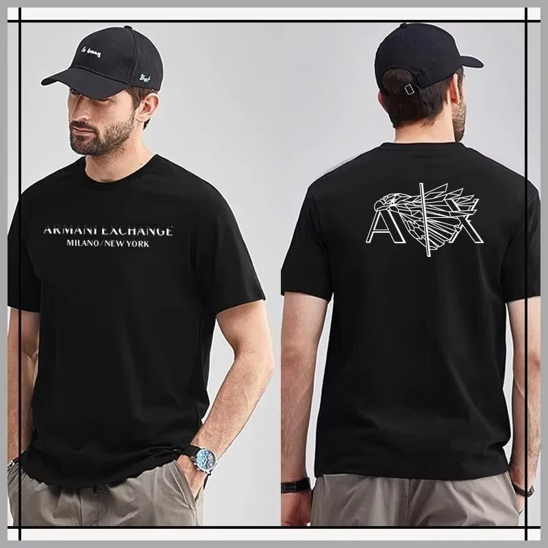 Parent-child Clothing New Men's AX T-shirt Ea7 Short-sleeved T-shirt Men's Crew Neck Cotton Half-sleeved 2024 Summer European