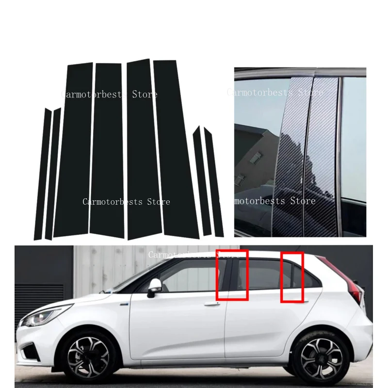 6Pcs Glossy Black Silvery Carbon Pillar Posts Window Cover Fit For MG 3 2012-2020 2021 2022 2023 Moulding Trim Sticker
