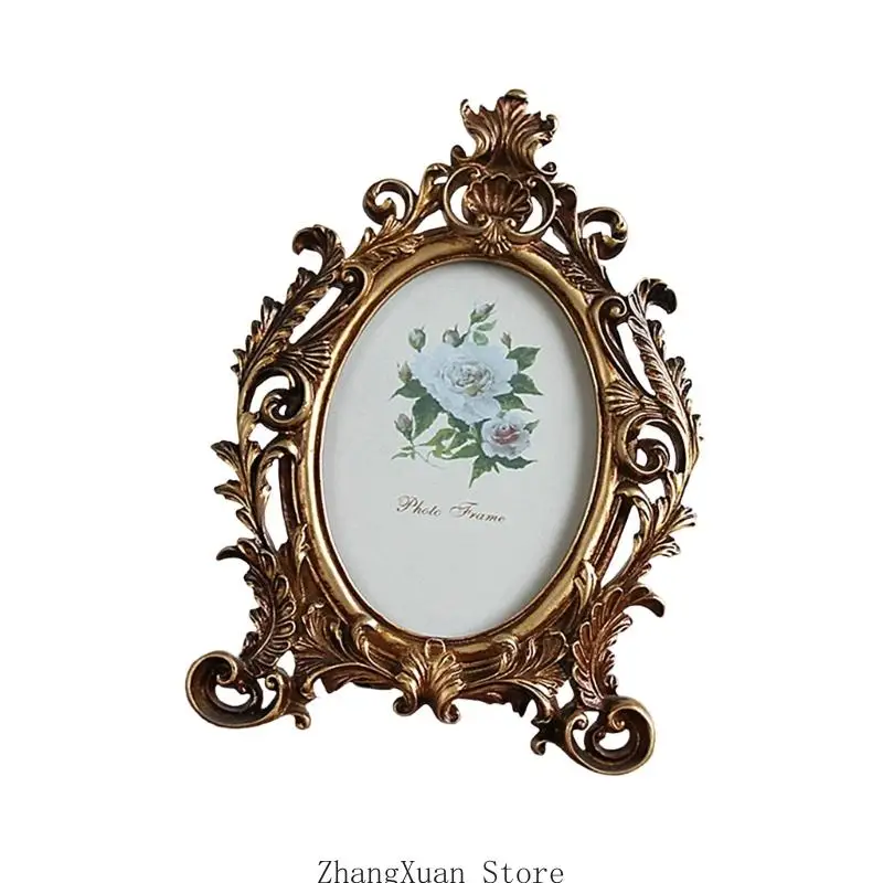 Old Fashioned Oval Picture Frame Resin Golden Flowers Photo Display Home Decors 3XUF – Detail 10