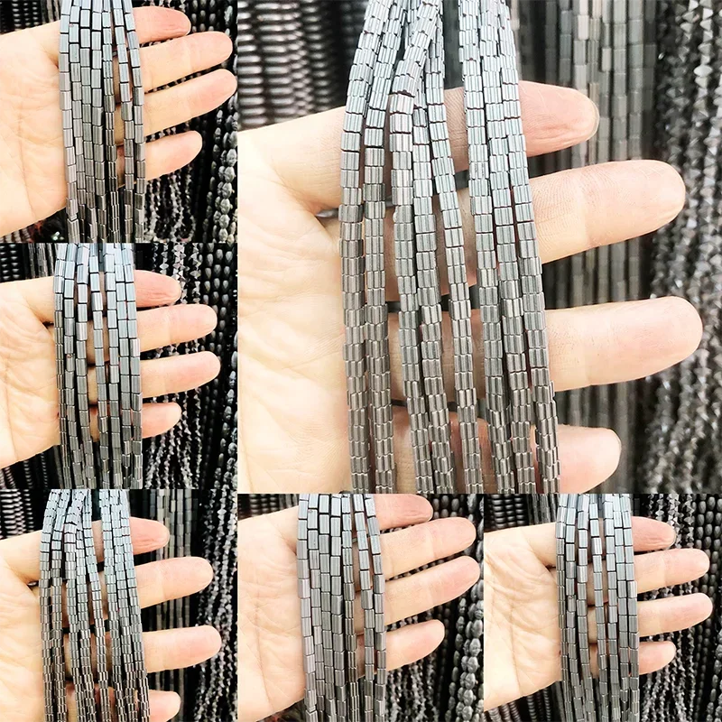 Natural matte black hematite beads oblong striped spaced bead for Jewelry Making Bracelet Handmade Necklace Diy Findings