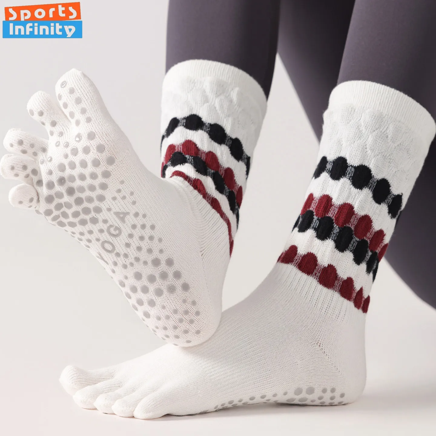 Fashion Five Finger Anti Slip Yoga Socks Women Professional Pilates Socks Split Toe Fitness Aerobics Trampoline Sports Socks