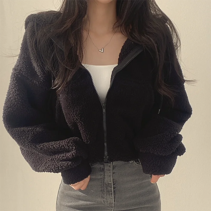 

Женская модная куртка с капюшоном, однотонное простое повседневное пальто с длинными рукавами, осень 2022, модный теплый кардиган на молнии