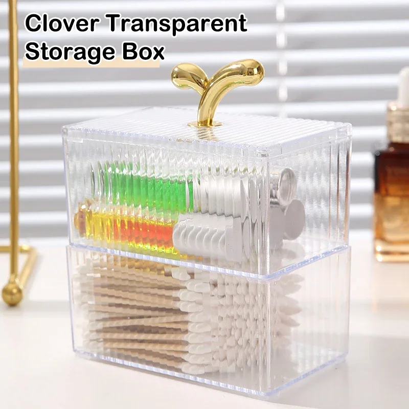 

Коробка для хранения Lucky Clover, ватный тампон, косметический хлопок с крышкой, прозрачный ящик для хранения, настольный пылезащитный ящик для хранения