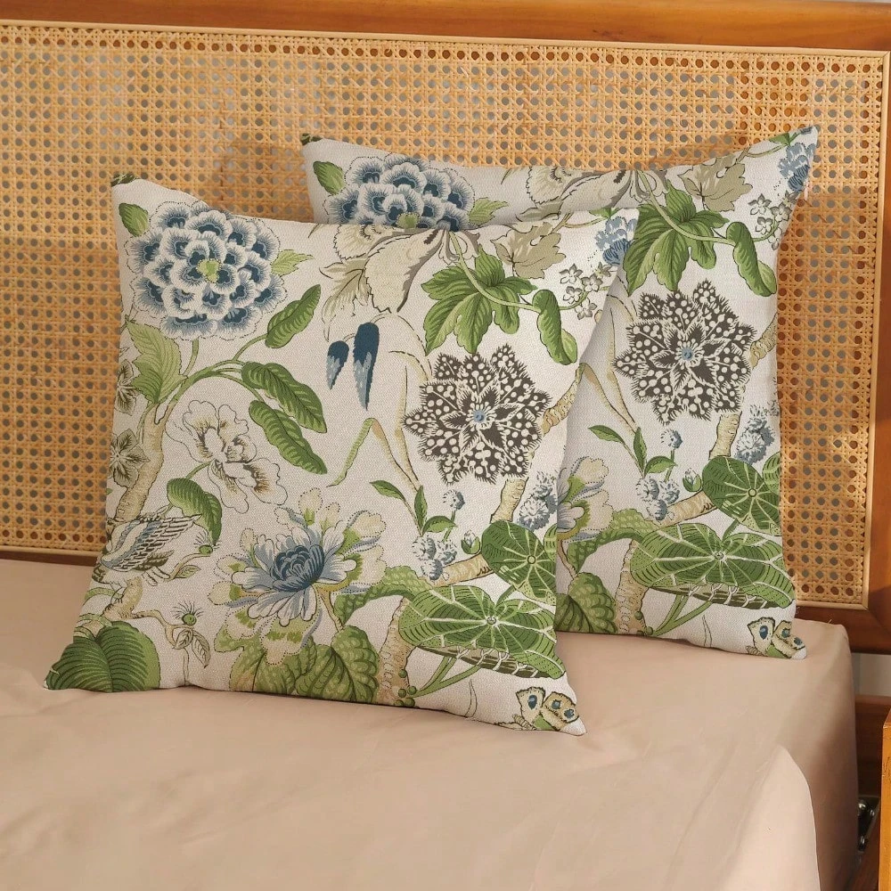 1 Stück Vintage-Kissenbezug mit botanischem Vogelmotiv, doppelseitig bedruckter 2D-Kissenbezug aus Polyester, Boho-Kissen mit Blumenmuster, Heimdekoration, I