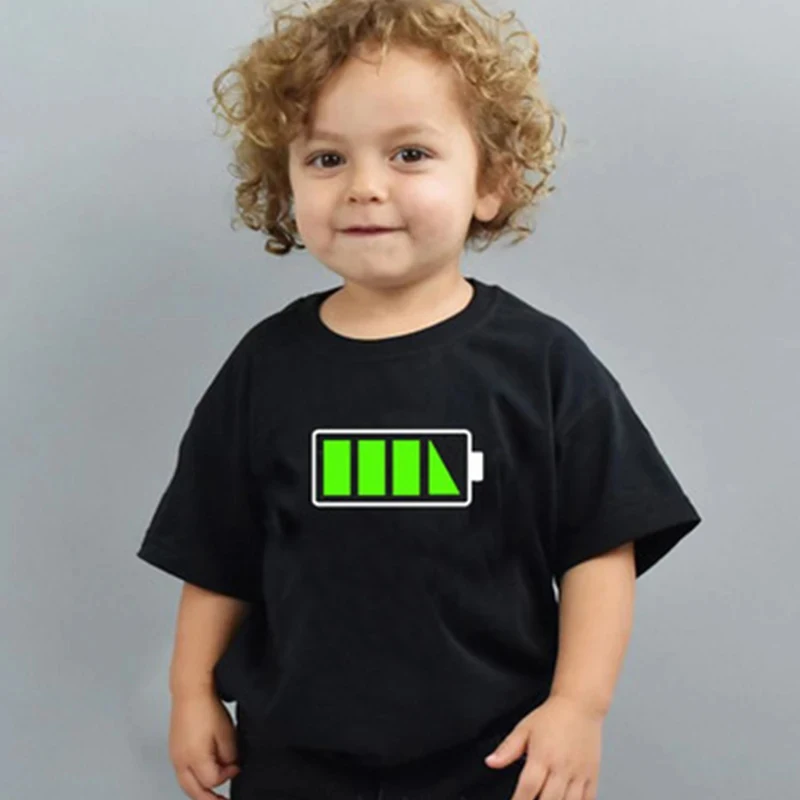 Funny Battery Print Family T Shirt Daddy Son Family Matching T-shirts Parent-child Family Clothes Kids Casual Tops Tees