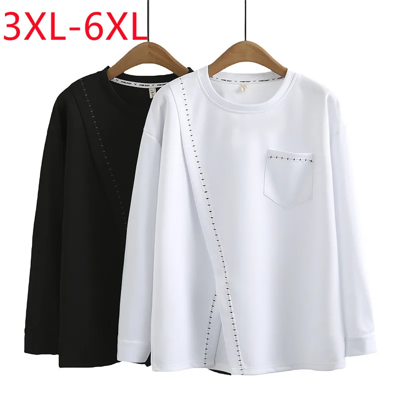 New 2023 Ladies Spring Autumn Plus Size Tops For Women Large Size Long Sleeve Black Blouse T-shirt 3XL 4XL 5XL 6XL