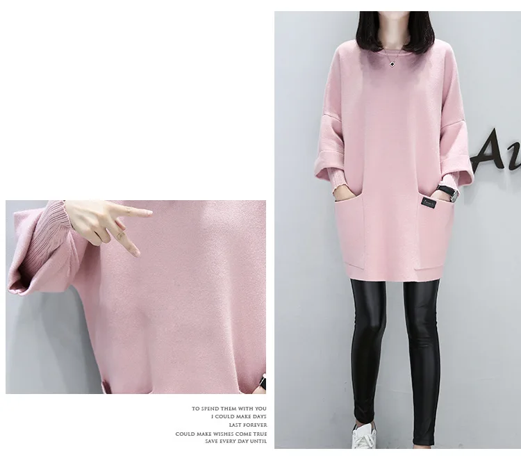 Frühling Herbst Damen Einfarbiger Übergrößen-Pullover Frauen Mädchen Loser Langer T-Shirt-Jacke Damen Lässiges Langes Oberteil Damen Basis-Shirt – Detail 10
