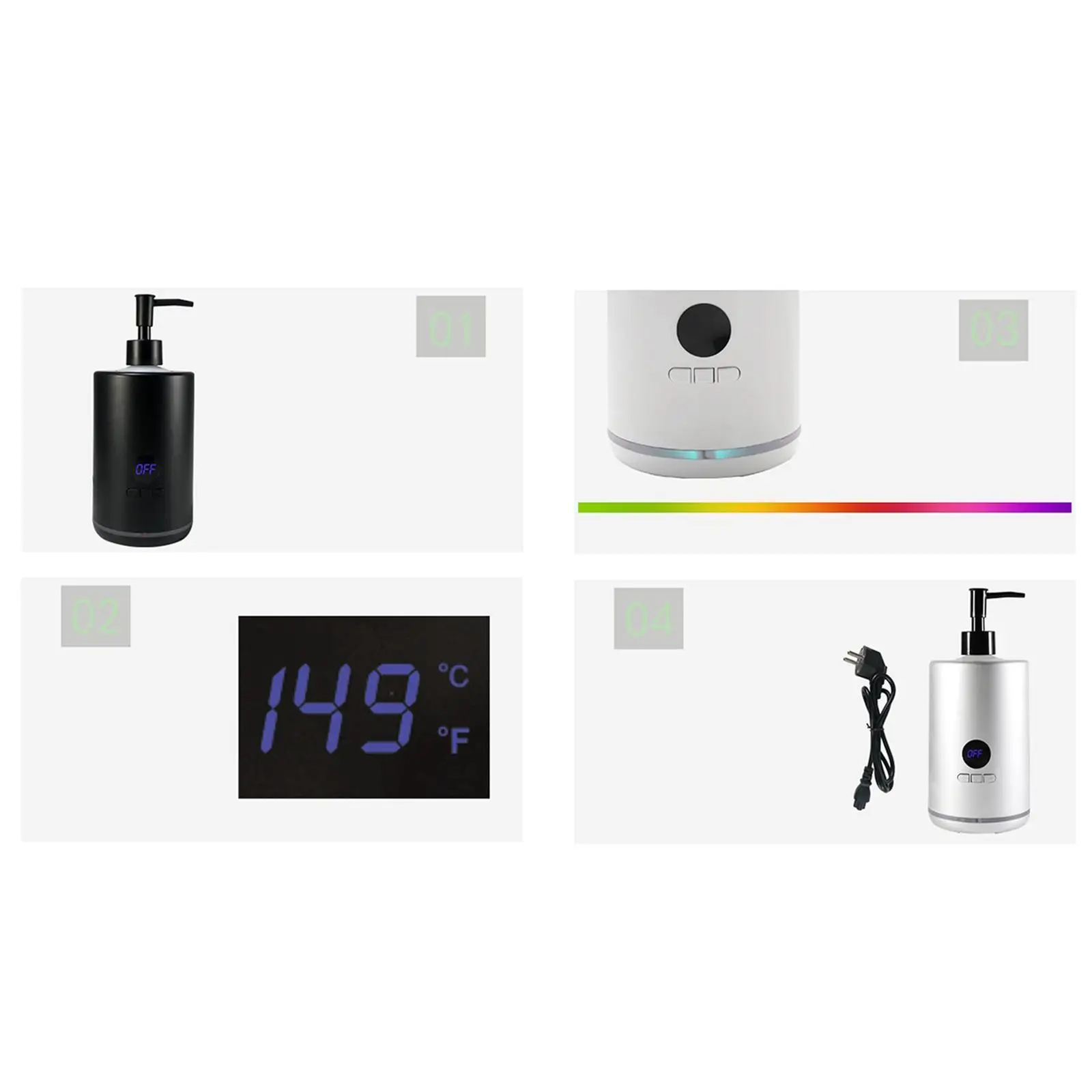 Massage Oil Heater Single Bottle LED Temperature Display ABS Portable Warmer with Ambient Light for Studio