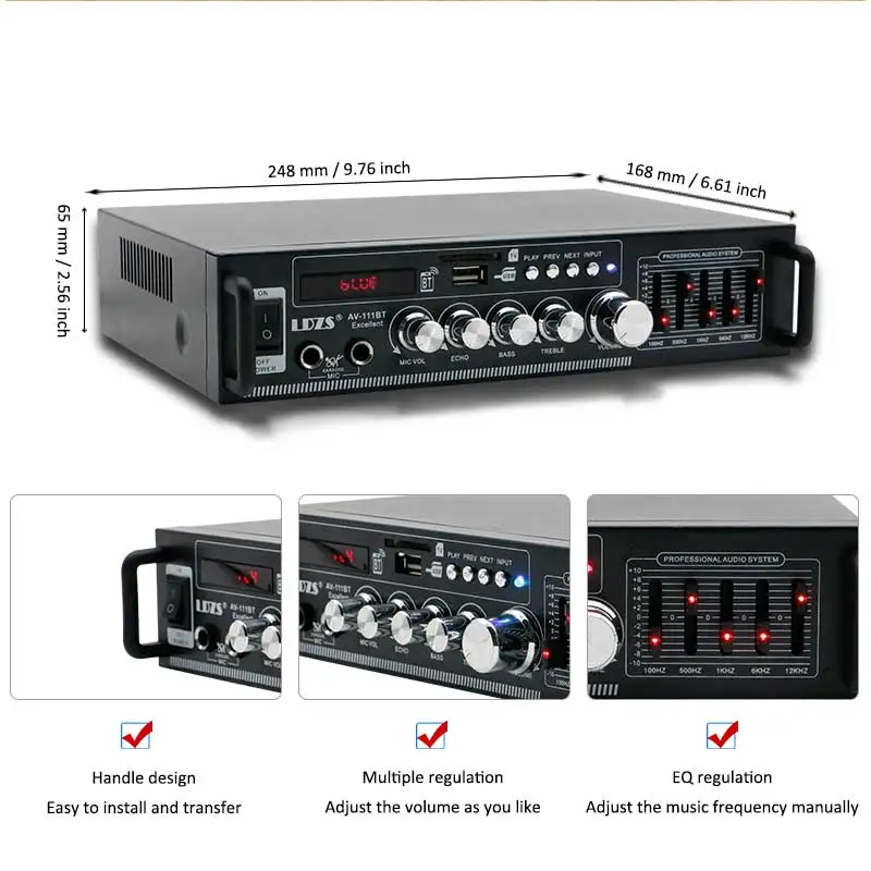 LDZS amplificatore audio di potenza domestica 120 + 120W home theater 2.0 canale 111BT amplificatore digitale stereo DC 12V/AC 220-240V USB FM