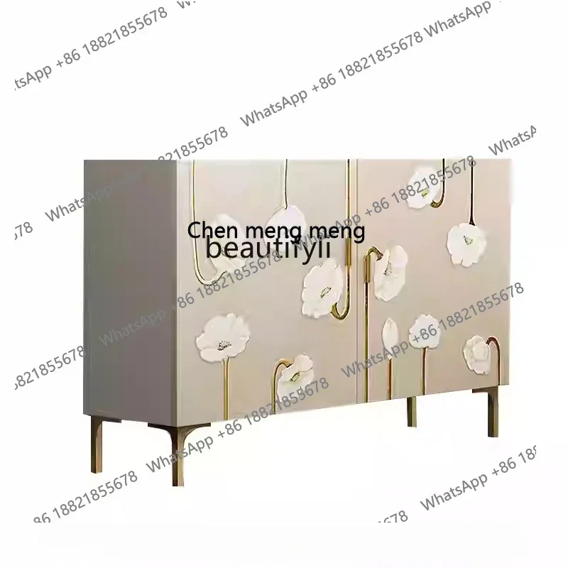 Italian light luxury porch cabinet relief effect entrance hall solid wood shoe cabinet simple modern dining side cabinet