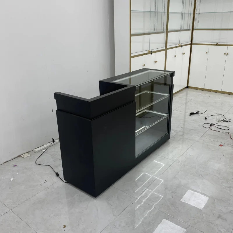 

Customize.Black Commercial Display Cabinet with Cash Register Multi-layer Glass Display Cabinet Store Display Counter