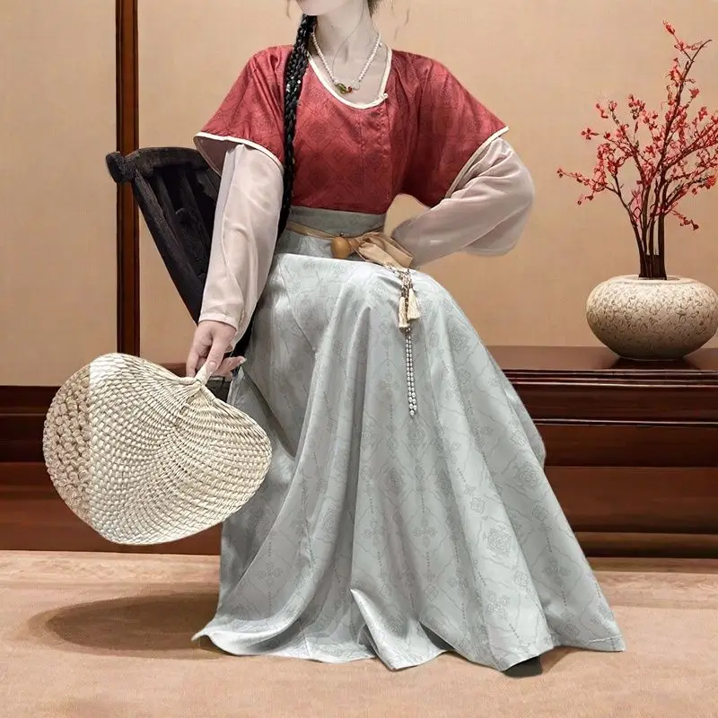 

2026 новый принт Dunhuang Tang Beizi с круглым вырезом и юбкой Qiyao Po (аутентичный китайский традиционный наряд) китайский косплей