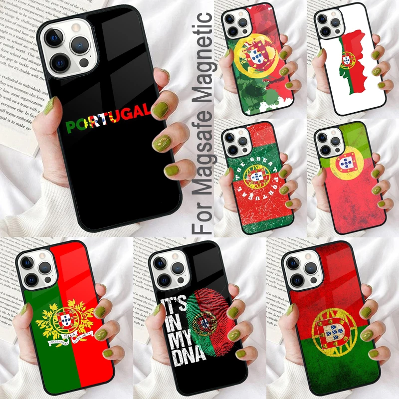 Portugal Flag Magnetic Soft Phone Case for iPhone 16 Promax 15 Pro 13 14 Plus 11 12 Mini MagSafe Coque