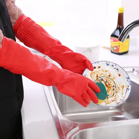 1 par de guantes de silicona para limpieza de platos alargados, guantes de goma para lavar platos, depurador para el hogar, herramienta de limpieza de cocina