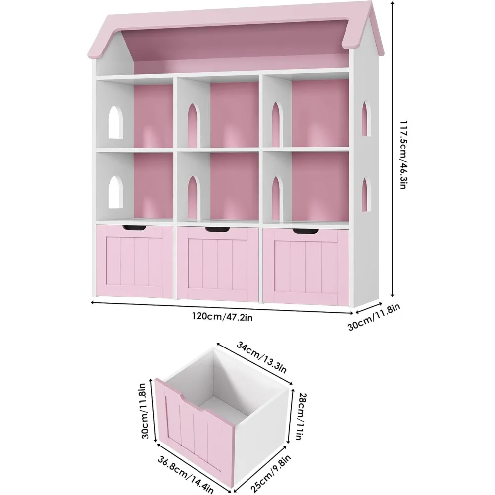 47.2'' Toy Storage Organizer, Toy Organizers and Storage 6 Storage Cubbies, Kids Bookshelf Playroom Organization