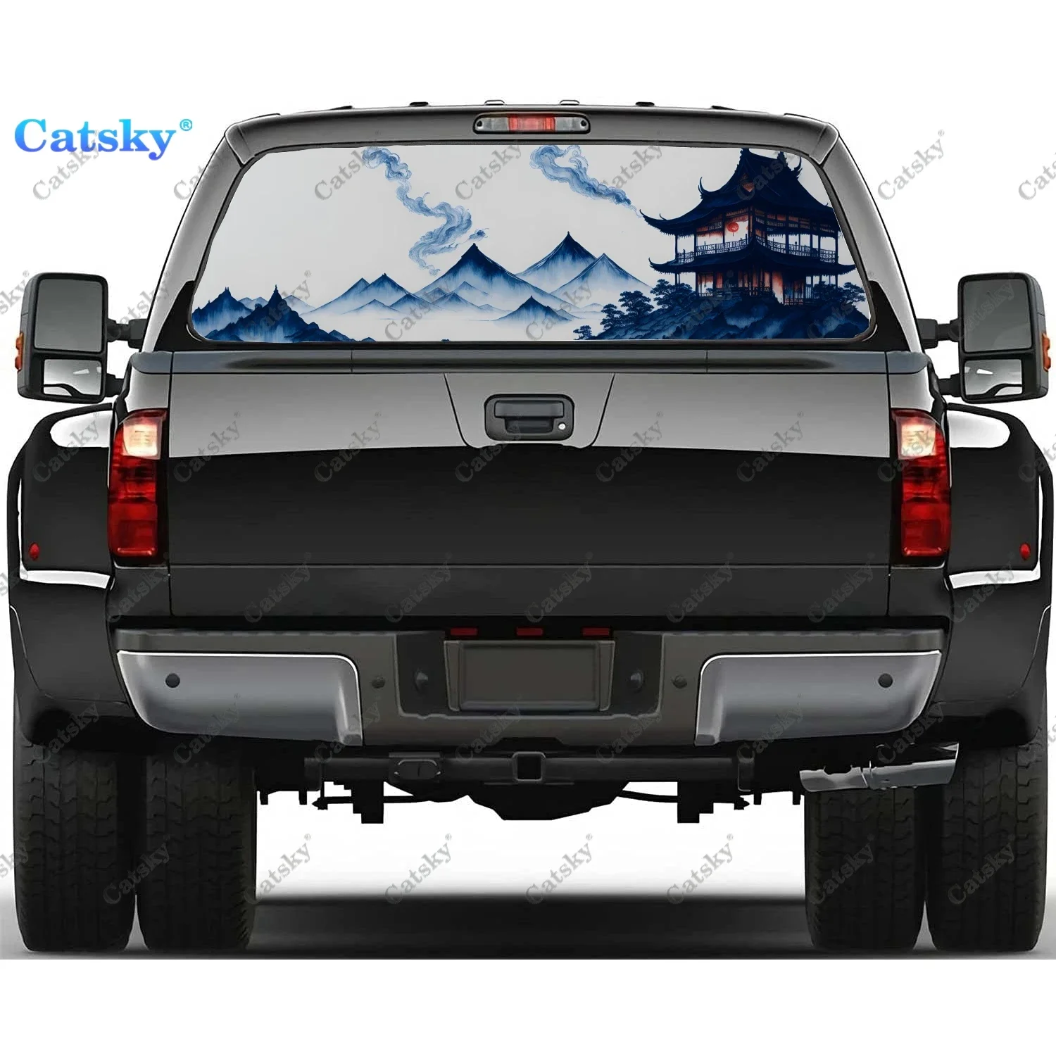 Red Ink Painting Rear Window Decals for Truck,Pickup Window Decal,Rear Window Tint Graphic Perforated Vinyl Truck Sticker