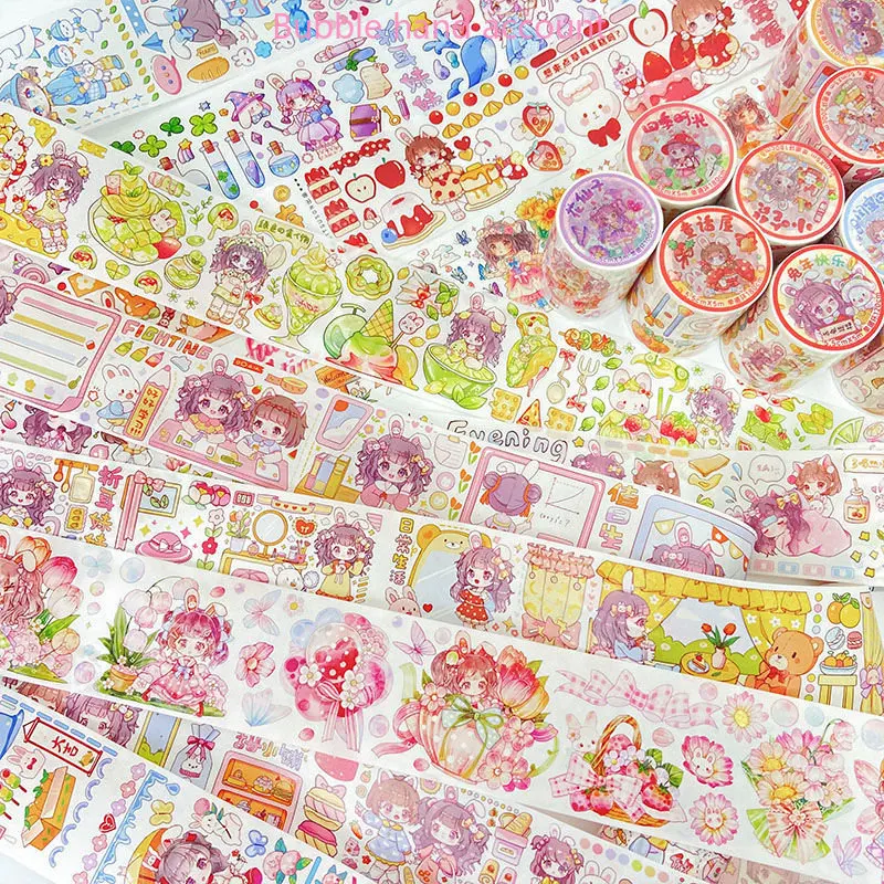 Folding Ear Sister Whole Roll of Hand Account Tape Net Red Japanese Tape Hand Account Sticker DIY Hand Account Sticker