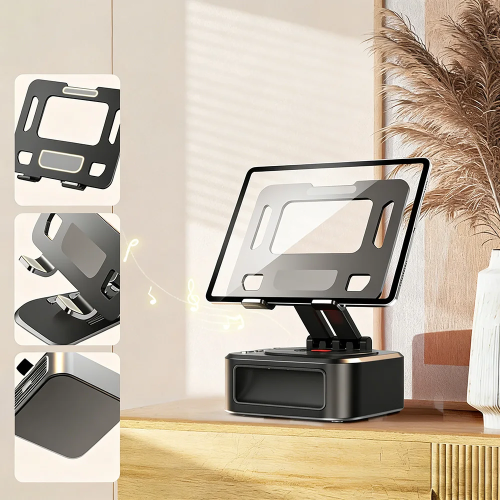 360 Degree Rotating Tablet Holder Built‑in Bluetooth Speaker Creative Desktop Audio Gear for Sports Fitness Leisure Scenarios