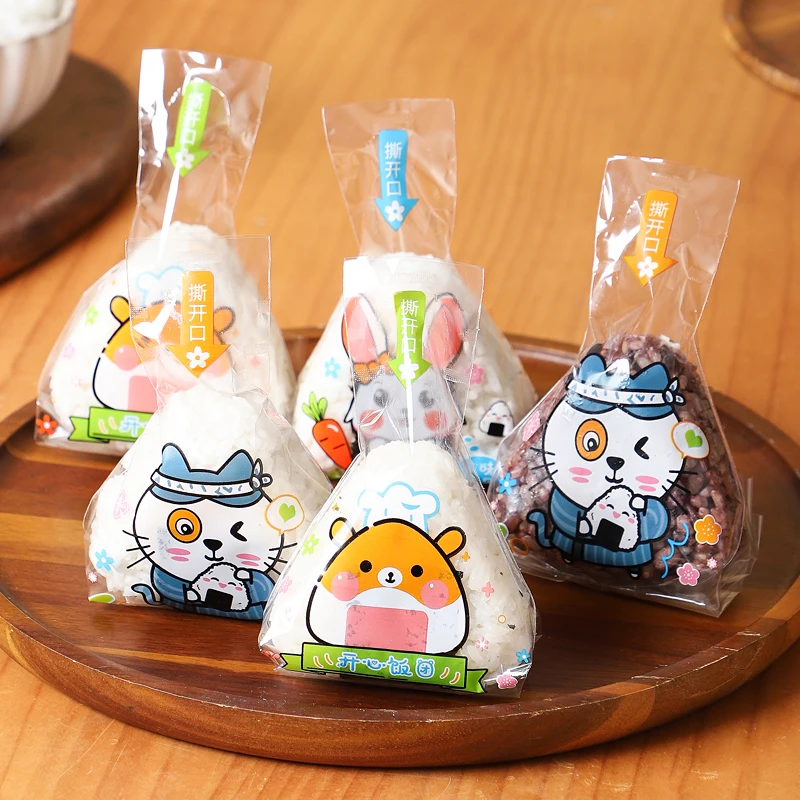 50Pcs Triangle Rice And Vegetable Sushi Roll Packaging Bag Cartoon Pattern Sushi Bag Pack Bag Food Grade Microwave Heating Bag