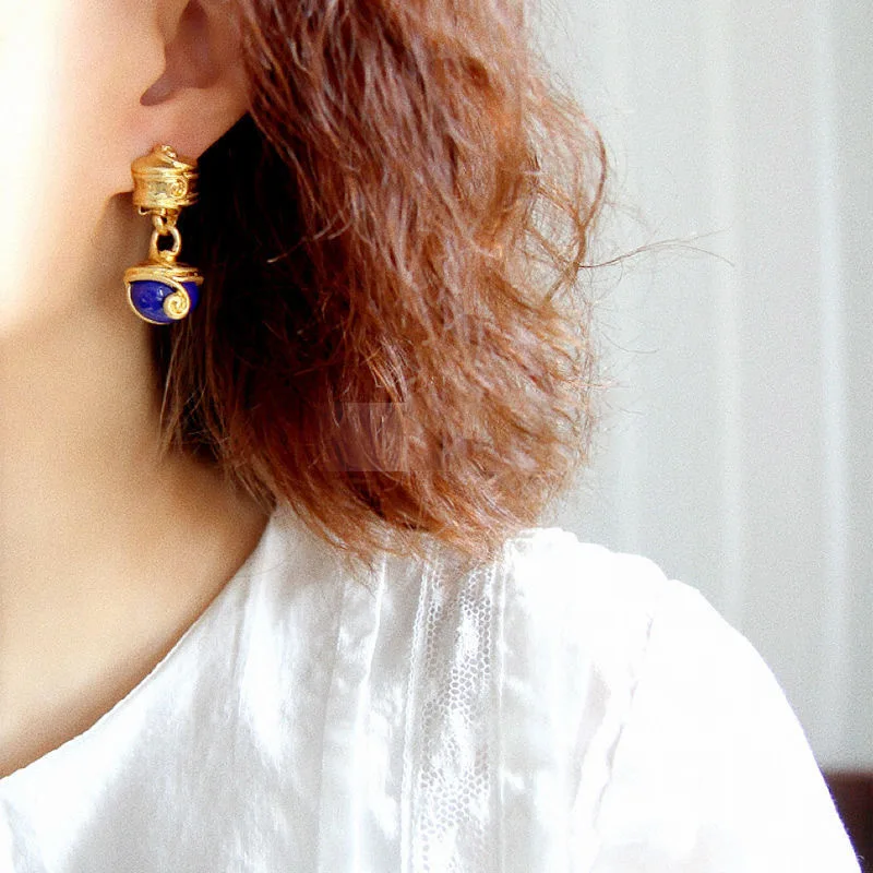 أقراط اللازورد الأزرق الرجعية للنساء التصميم الأصلي خمر نمط الأزياء سحر القرط مأدبة المجوهرات #1