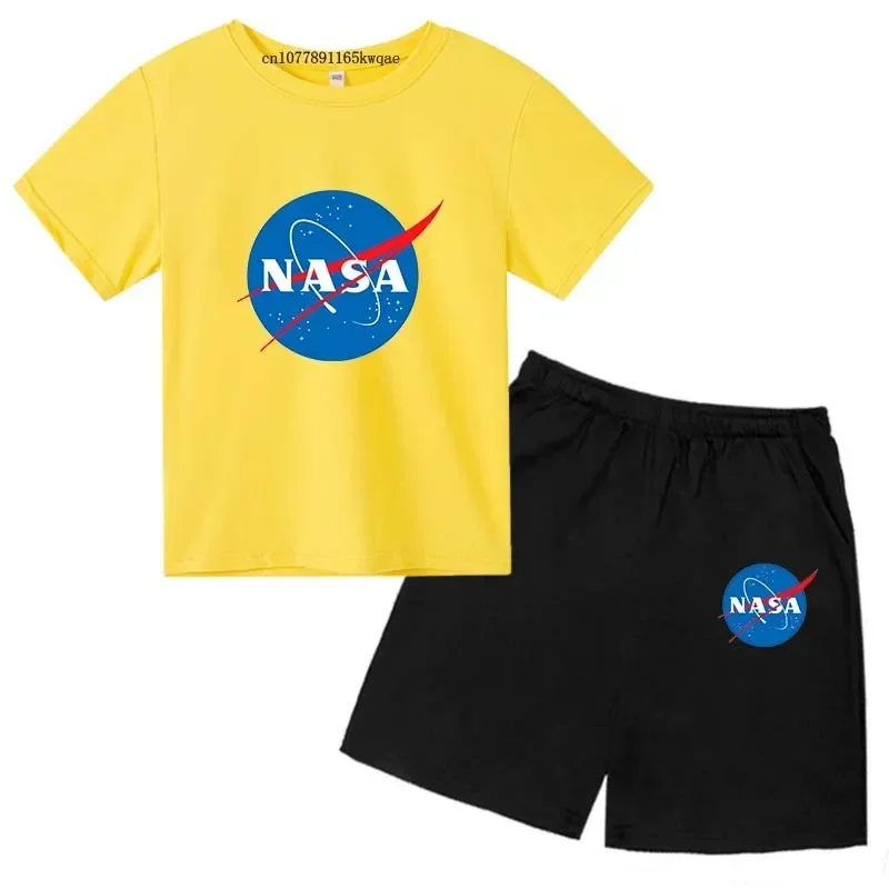 Kids NASA Print Summer Leisure 2pcs Short Sleeve T-shirts+Pants Suits 3-13 Years Boys Girls Streetwear Outfits Children Clothes