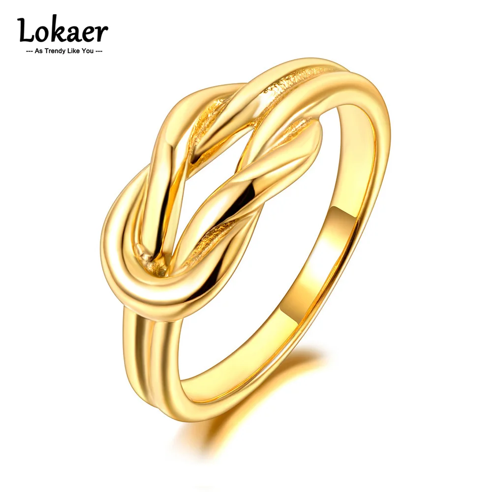 Lokaer Real 18K Gold Plated Stainless Steel Creative Knot Ring For Women Fashion Statement Handmade Cast Jewelry кольца R23021