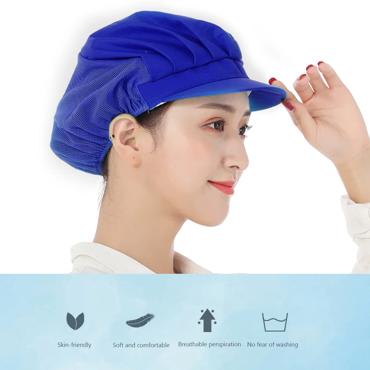 Koksmuts Blauwe Mesh Werkkap Ademend Lichtgewicht Herbruikbare Beschermende Hoed Voor Keukenwerker Schoonmaken Sanitair Gebruik