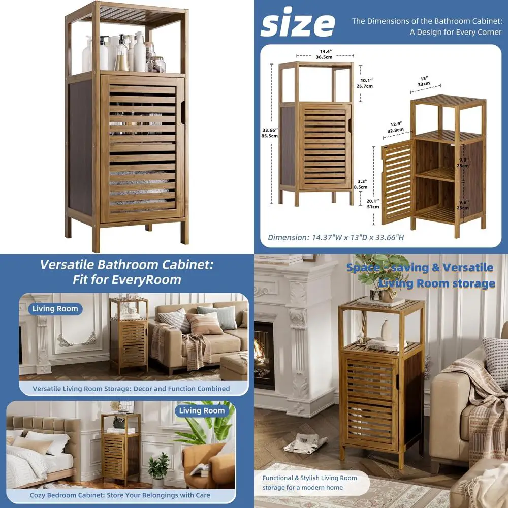 

4-ярусный напольный шкаф из орехового дерева и бамбука для хранения вещей в гостиной, на кухне и в спальне