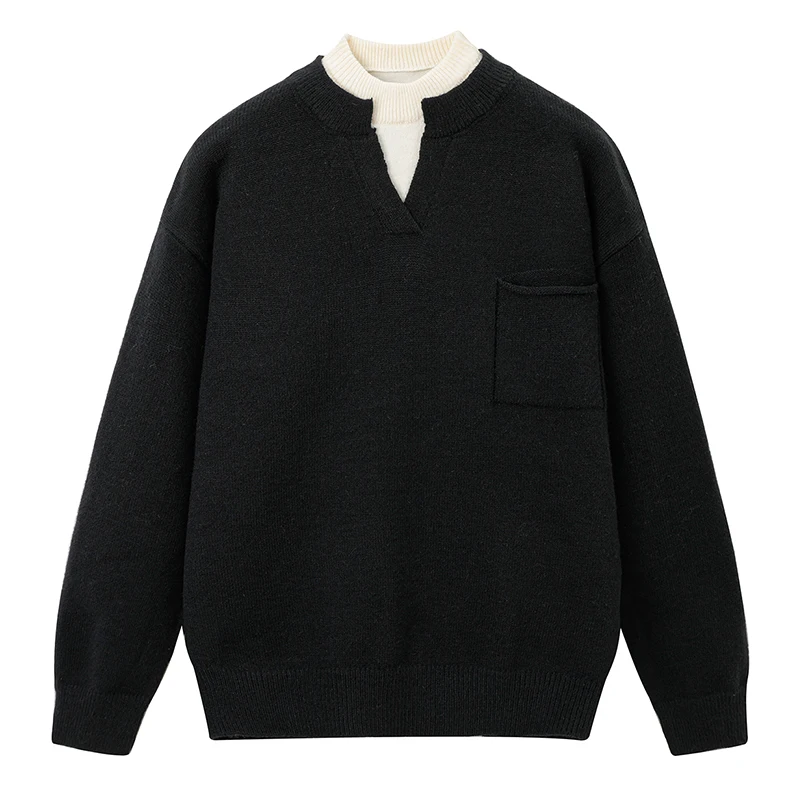 Men's Fake Two-piece Pullover Sweater Comfortable Versatile Breathable Men's Outdoor Casual Top Men's Winter Sweaters