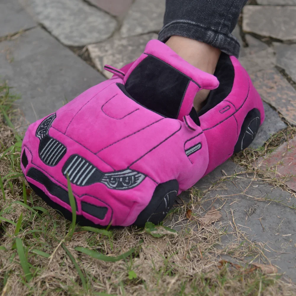 MyRytanda 11 cores novos chinelos de pelúcia para carro divertido formato de veículo sapatos de pelúcia mulheres homens chinelos de casa interna de Natal