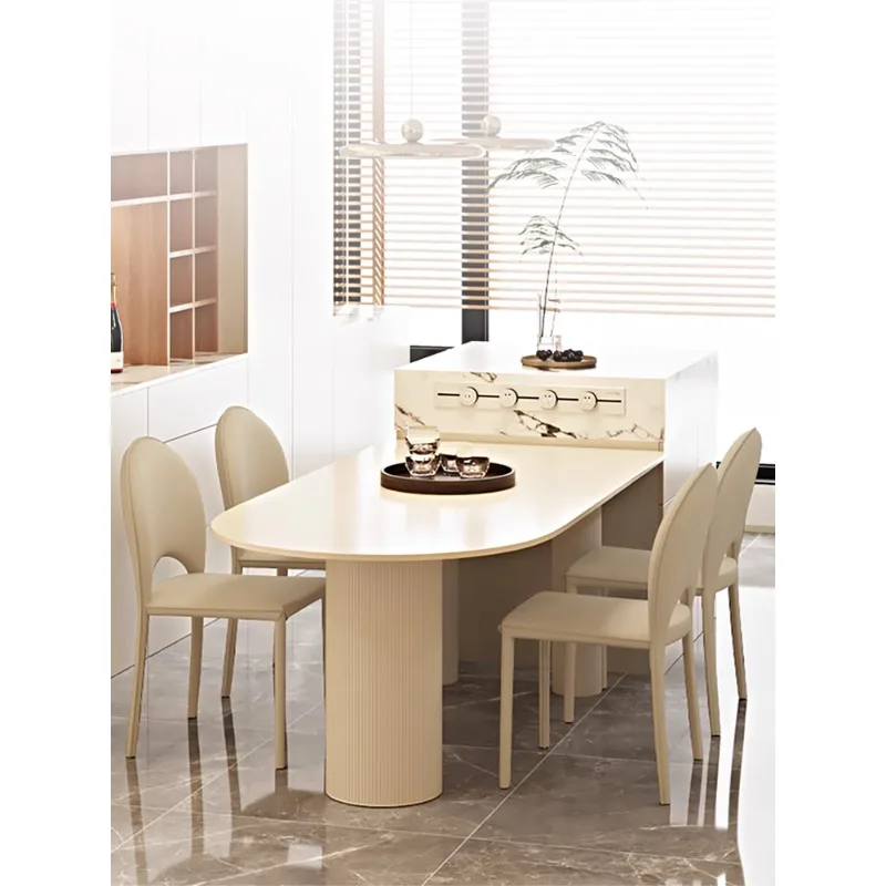 Slate dining Small household dining table French cream wind semi-round island Modern simple dining table and chair