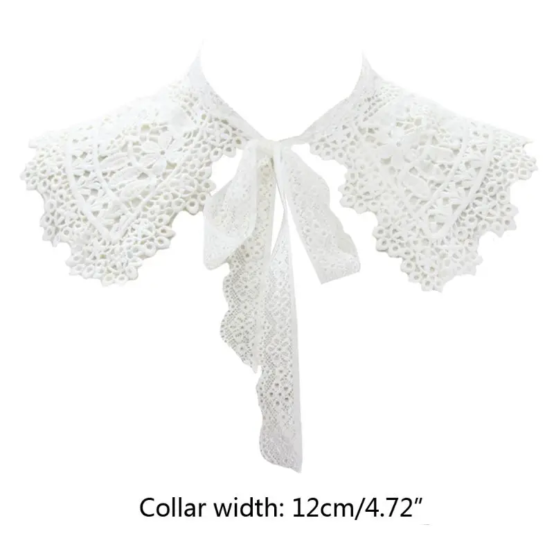 S1Y1 European Pastoral Womens for Doll False Fake Collar Hollow Out Embroidery Floral Lace Half Shirt Shawl with Bowkno