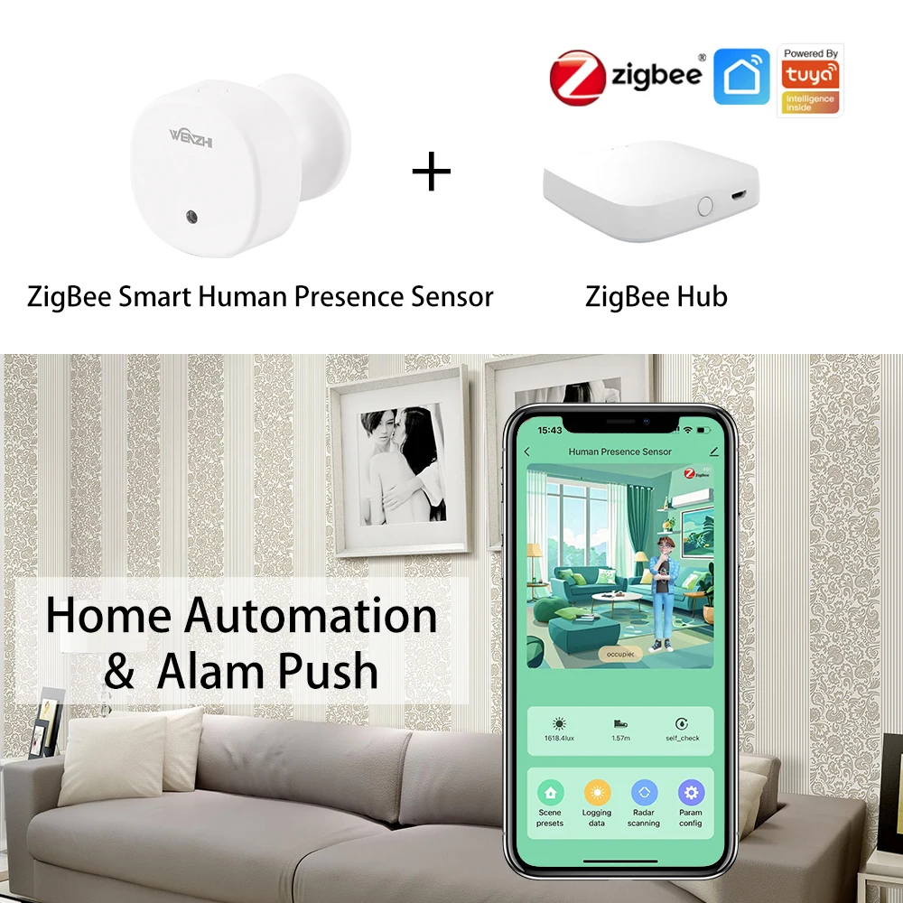 Sensor de presencia humana ZigBee/WiFi MmWave, Radar de movimiento corporal, detección de movimiento con iluminancia, Tuya, Smart Life, asistente de hogar