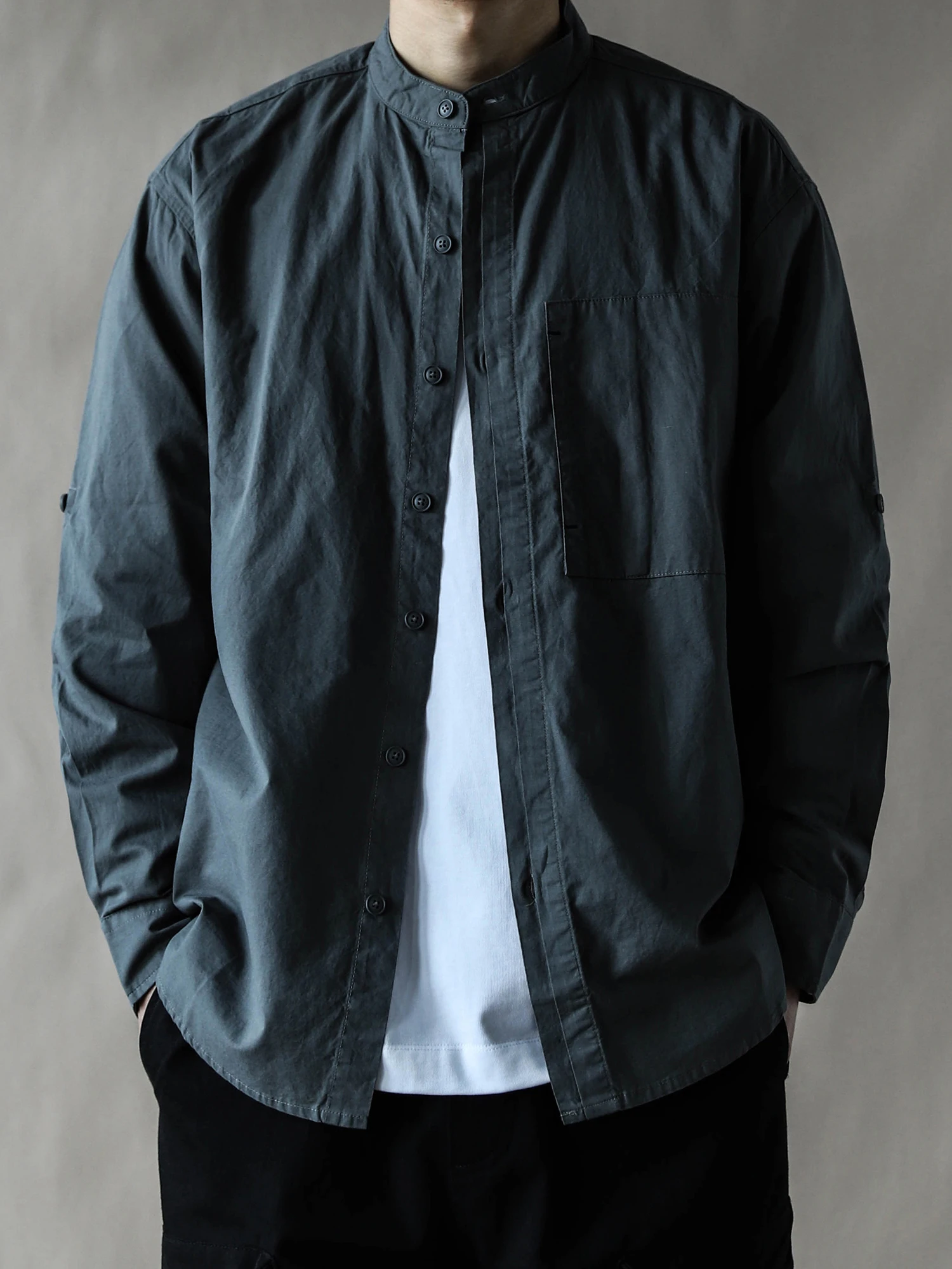

American Retro Stand Collar irt Men's Spring Autumn Loose Casual Long Sve Open Cardigan Jaet 2026 Linen ey