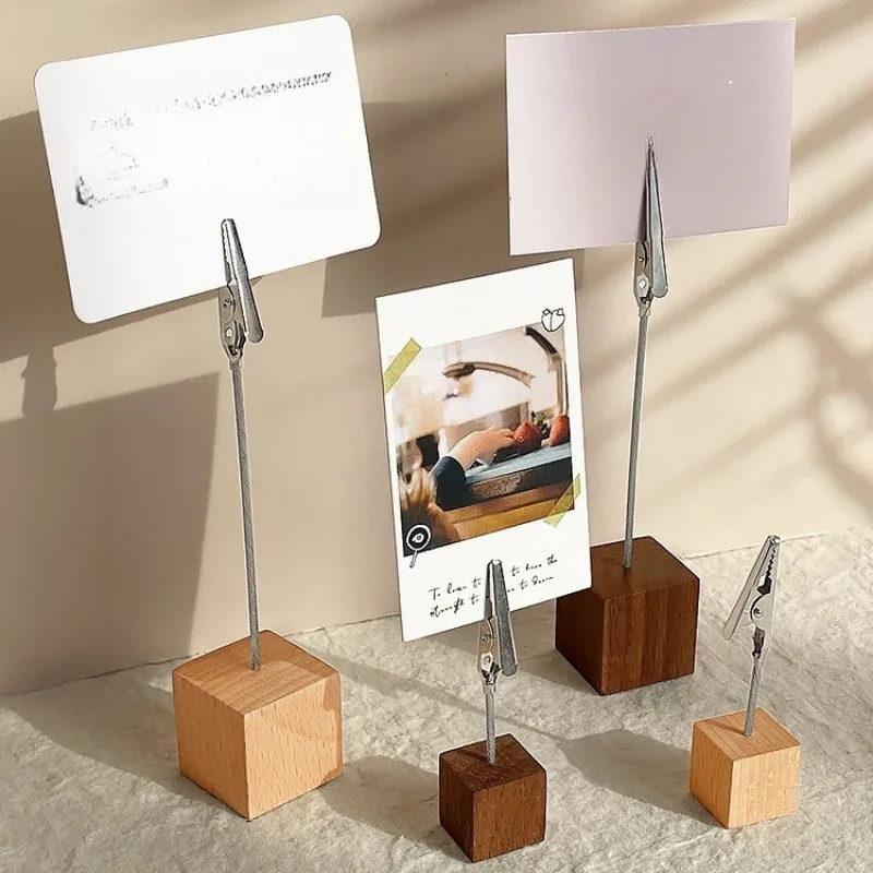 Wood Base Photo Clip Stand Desktop Picture Note Holder Memo Card Clamp Display Decor